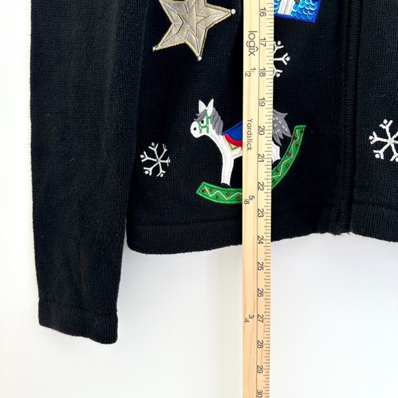 Vintage Bechamel Petites Sequenced Christmas Zippered Sweater Black Size PM - Picture 11 of 11
